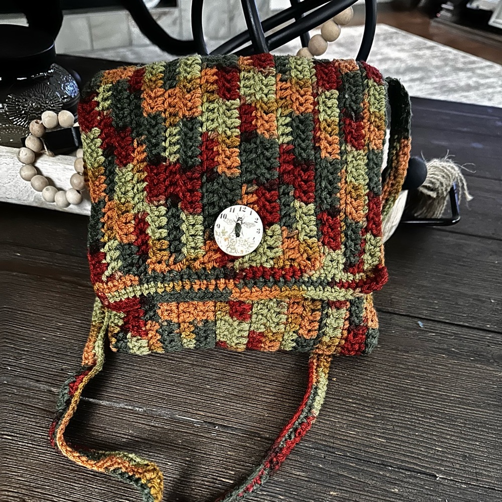 Handmade crochet purse multi colors boho style handbag